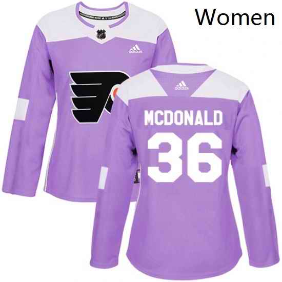 Womens Adidas Philadelphia Flyers 36 Colin McDonald Authentic Purple Fights Cancer Practice NHL Jersey